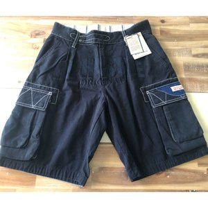 mens Alpha style Industrie baggy loose cargo shorts black NWT sz 34 $140 skate